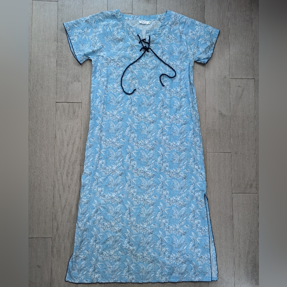 minnow x tuckernuck women's blue safari toile long caftan maxi dress size xs - Picture 5 of 12